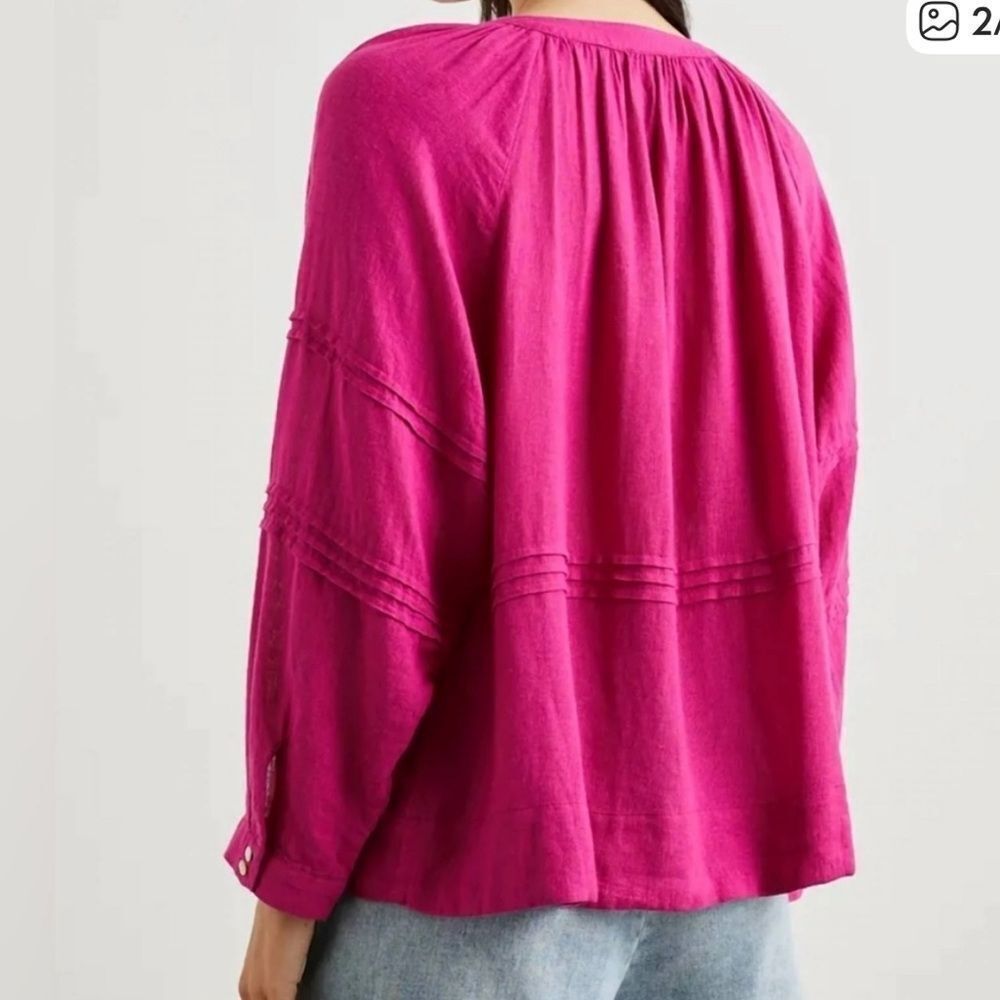 Rails Frances Linen Blend Button-U p Women's Pink Button-Up Top Medium - Picture 2 of 7